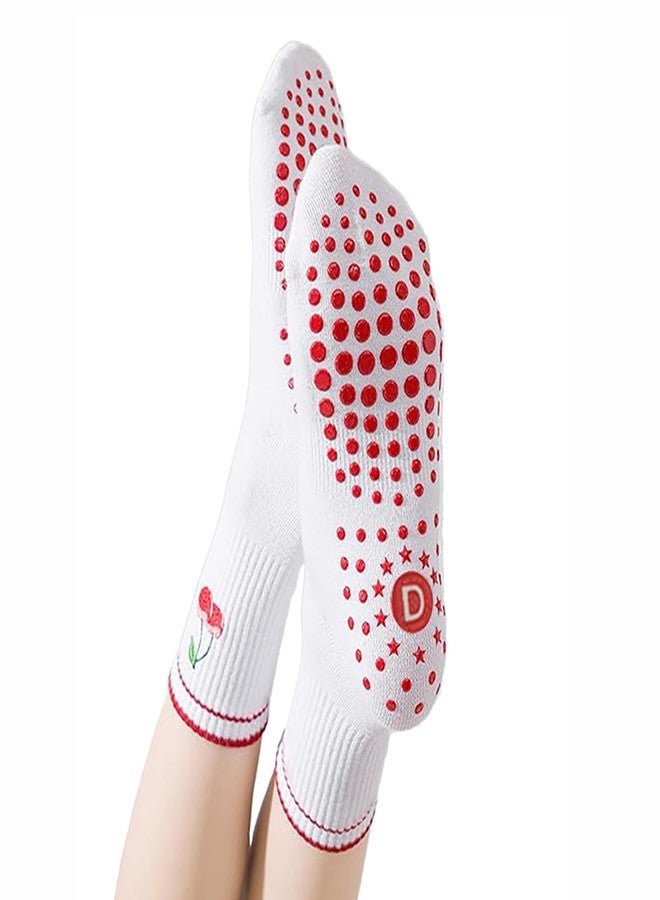 DADAB Cute Pilates Grip Socks for Women - Yoga Grippy Non Slip Barre Sticky Crew Socks for Workout, Hospital Use (1 Packs-cherry) - Image 2